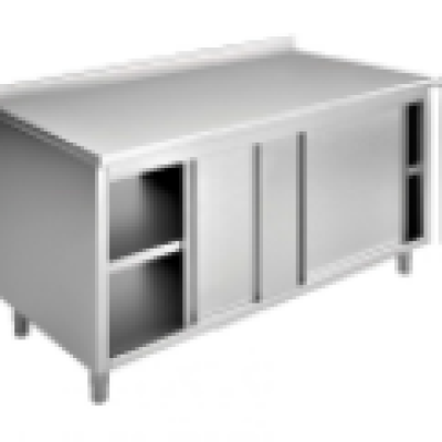 Stainless Steel Closed Cupboard With Sliding Doors And Middle Shelf